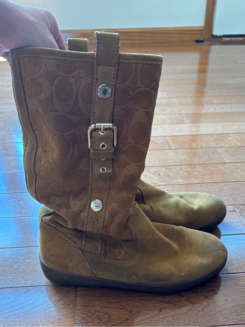 Coach Shearling-Lined Suede Boot in Camel Brown